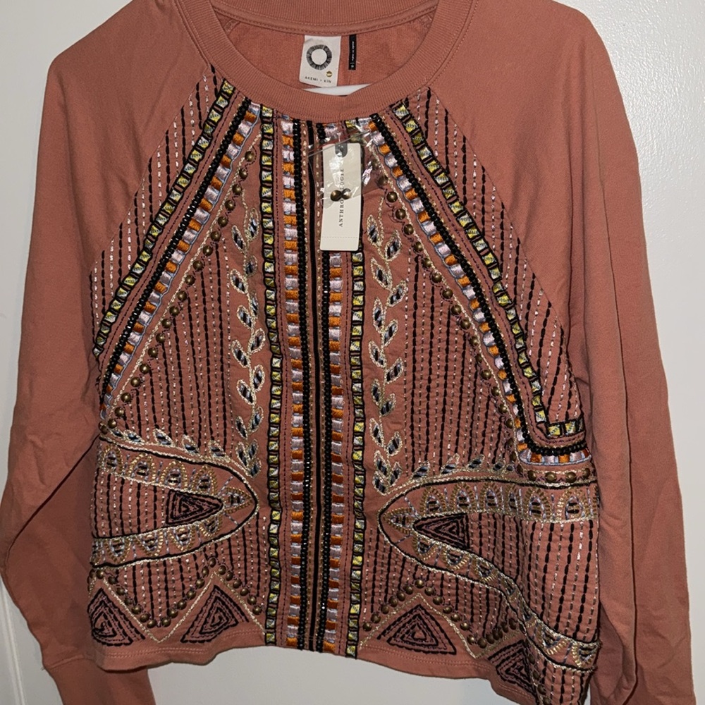 Anthropologie Pink Embellished Crewneck Sweater - Picture 12 of 13
